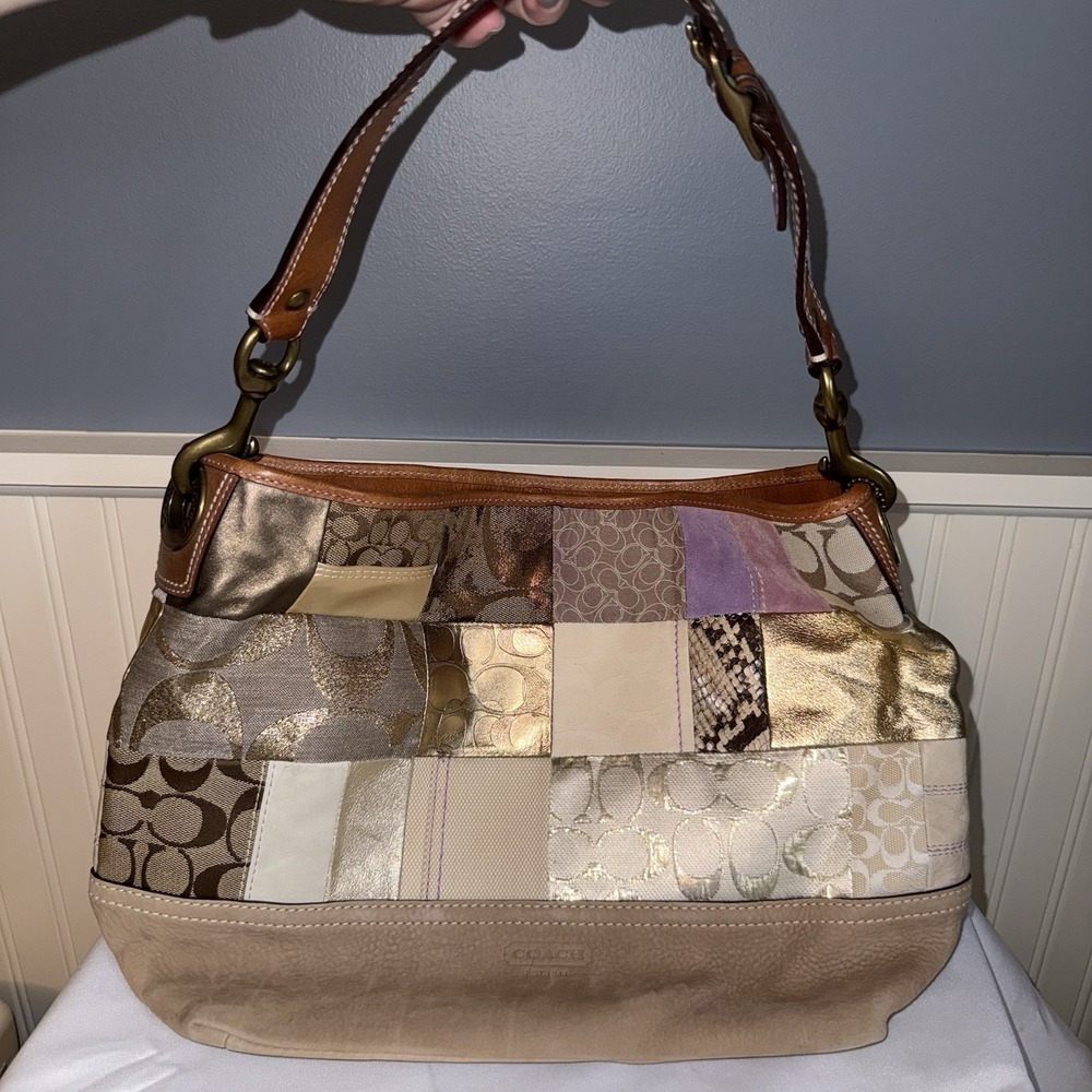 Vintage Coach Rainbow Multicolor Patchwork Shoulder Bag Purse Y2K Leather Suede